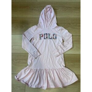 Polo Ralph Lauren Logo Cotton Jersey Hooded Pink Long Sleeve Dress L (12-14)